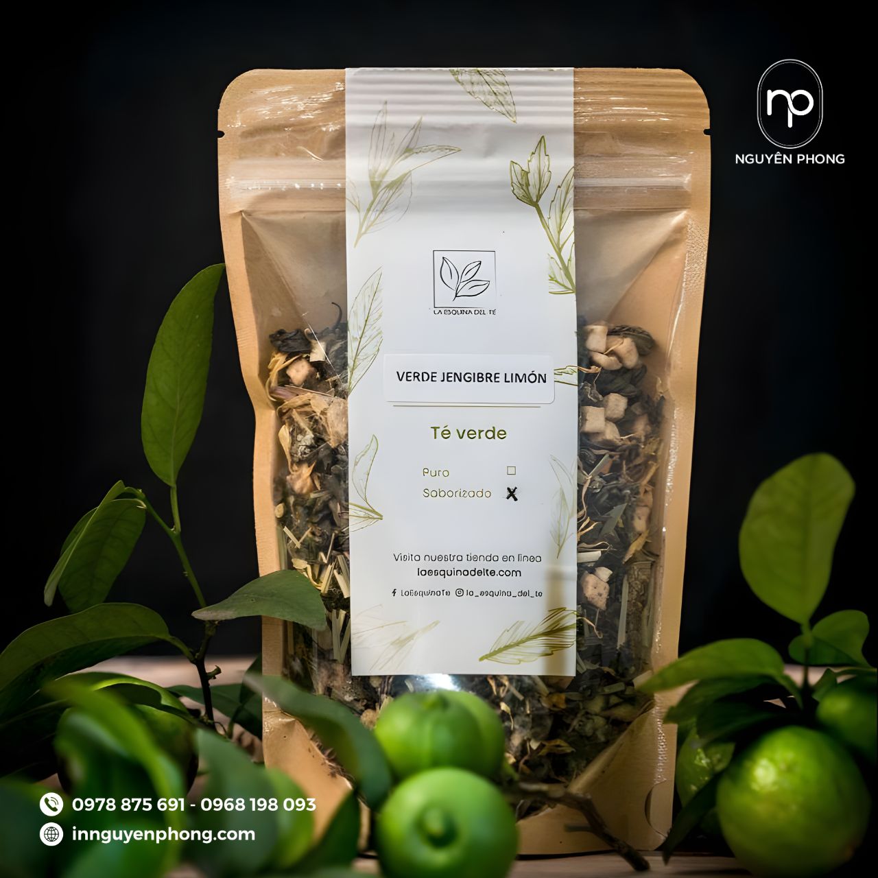 Mẫu tem dán cao cấp dán túi zíp trà hoa 